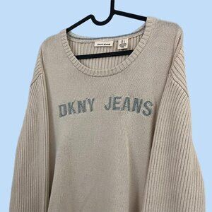 y2k dkny beige ribbed knit sweater